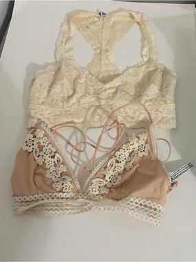 Lace Bralette Set - Cream & Blush Floral Trim